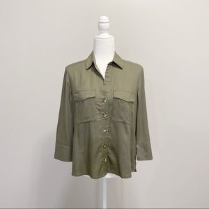 H&M Divided Army Green Button Down Top Size 2